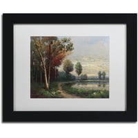 Zaštitni znak Likovna umjetnost pejzaž sa jezerom Umjetnost platna Daniela Moisesa, bijeli mat, crni okvir