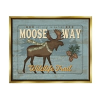 Stupell Moose Way Wildlife Trail Rustikalne Životinje I Insekti Slikarstvo Zlatni Plovak Uokviren Art