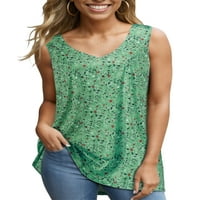 Lumento Ladies Summer Top V Izrez Tank Tops Majice Bez Rukava Labave Tee Bluza Sa Cvjetnim Printom Zelena