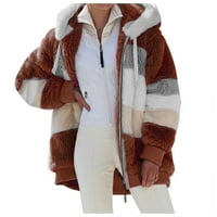 Zimski kaputi za žene Ženske zimske nejasne jakne s kapuljačom Boja blok patchwork kardigan kaputi odjeća