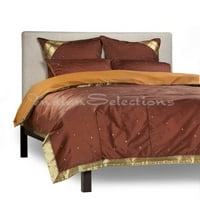 Brown-Handmade Sari Duvet poklopac sa jastukom pokriva se euro sham-kraljica