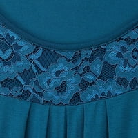 Ženski Vrhovi Žene Modni Čipkasti Čvrsti Spoj Kratki Rukav T-Shirt Bluza Vrhovi Plava