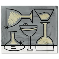Wynwood Studio Drinks and Spirits Wall Art Canvas Prints' Glass Bo BW ' Bar-Siva, Crna