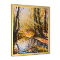 Designart' Bright Sunshine Through The Brown Forest Trees ' Lake House Framed Art Print