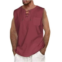 Muške pamučne platnene majice s majicama Ležerne rukave s vezicom na plaži hipi vrhovi boemska renesansna