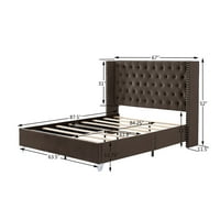 Aukfa tapacirani krevet-drveni okvir kreveta sa čupavim uzglavljem - Queen-Brown