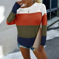 Džemper za žene Ženska posada s dugim rukavima Striped Bool Block Casual Labavi pleteni pulover džemper