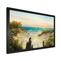 Okeanske dine tokom ružičastog zalaska Sunca na plaži uokvirena slika na platnu Art Print