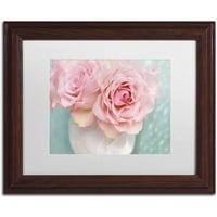 Zaštitni znak likovne umjetnosti 'ružičasti ružin buket' platno umjetnost Cora Niele, bijeli mat, drveni okvir