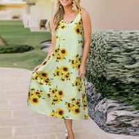 INLEIFE Ljetne haljine za žene, modne ženske Ležerne prilike V-izrez Summer Prints Lady bez rukava KMIS