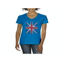 Normalno je dosadno-ženska majica V-izrez kratki rukav, do žena veličine 3XL-Union Jack britanska zastava